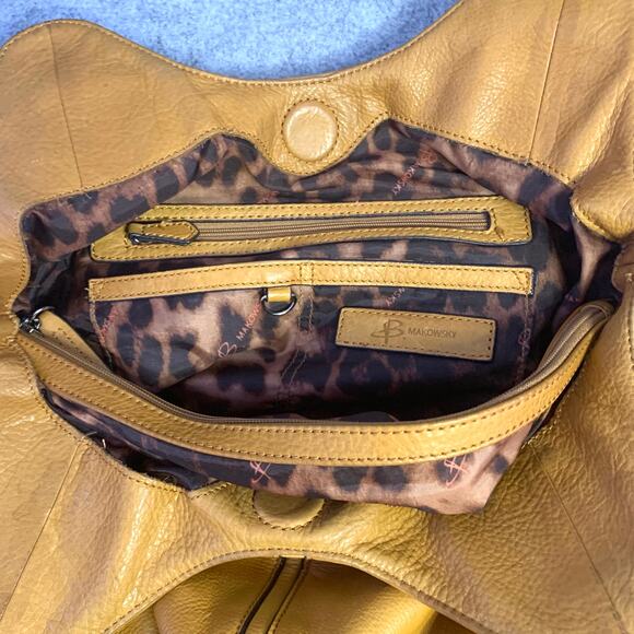 B. Makowsky Kayla Peach Leather Shoulder Bag, Y2K Large Handbag Leopard Interior - Picture 8 of 13